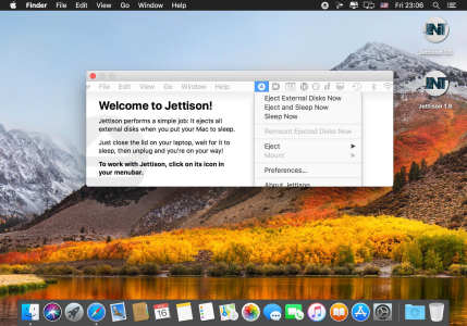Jettison 1.8.4 自动弹出Mac外部磁盘 在计算机进入睡眠状态之前，Jettison会自动从Mac弹出外部磁盘。